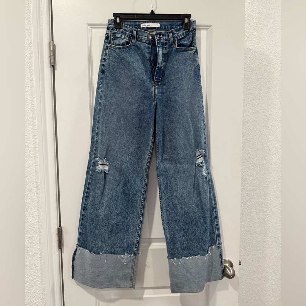 Women's Boutique High Waisted Wide Leg Cuffed Jeans